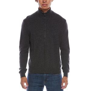 Amicale Cashmere Mens  Plaited Zip Cashmere Zip Sweater, Gray